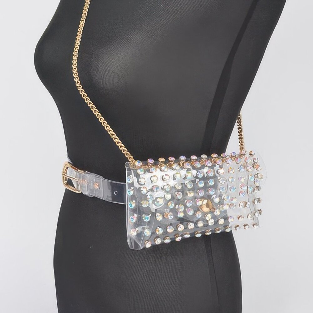 Rhinestone Clear Plus Size Belt Bag W/chain - Picture 2 of 5